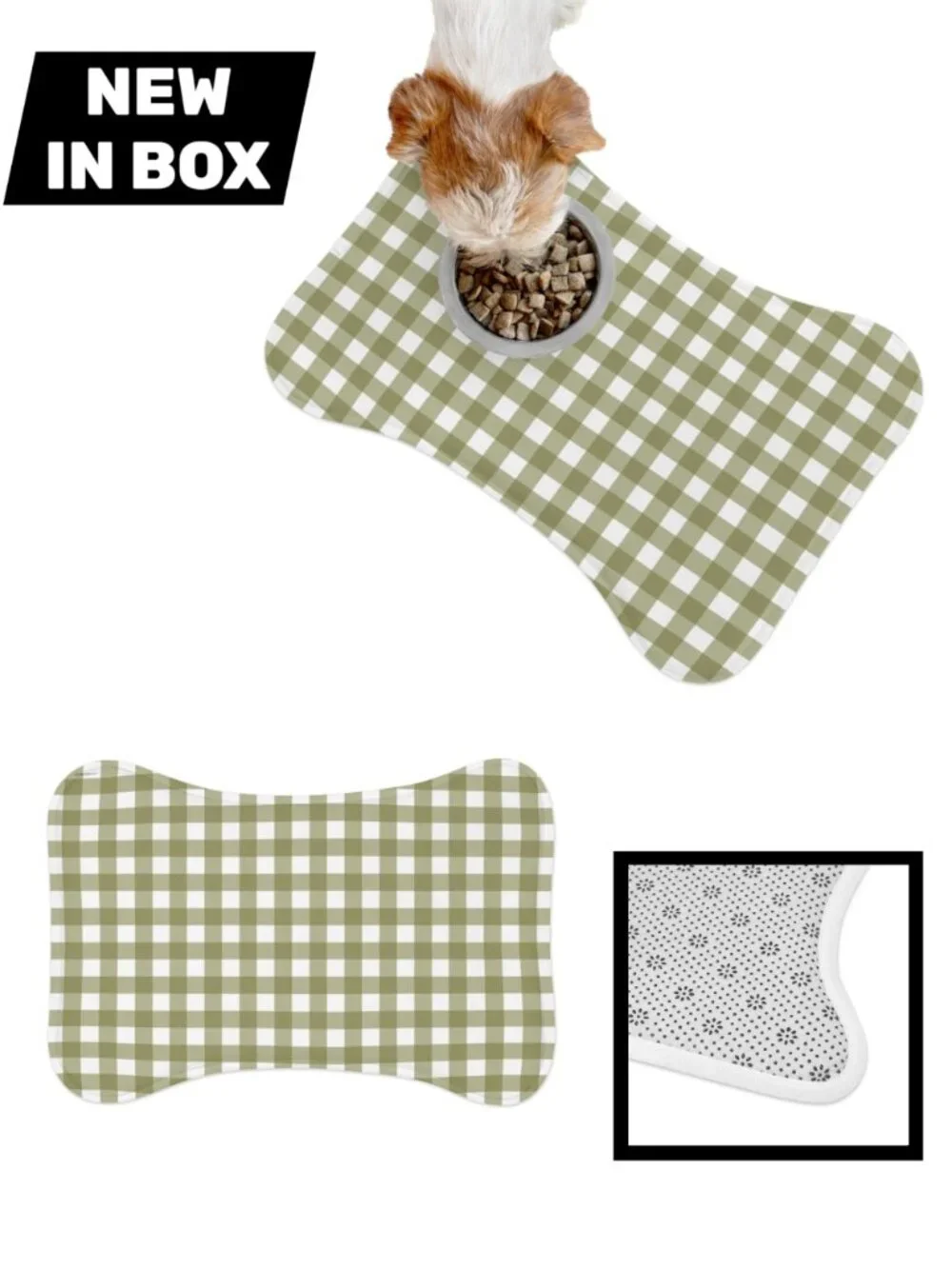 Bone Shape Gingham Pet Feeding Mats for Stylish Pets, Dog Bowl Mat, Feeding Mat